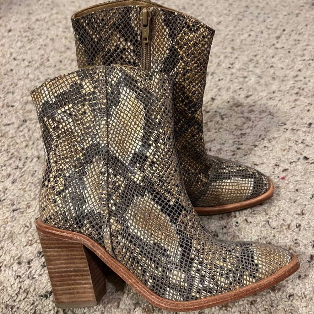 Snakeskin heeled ankle boots
